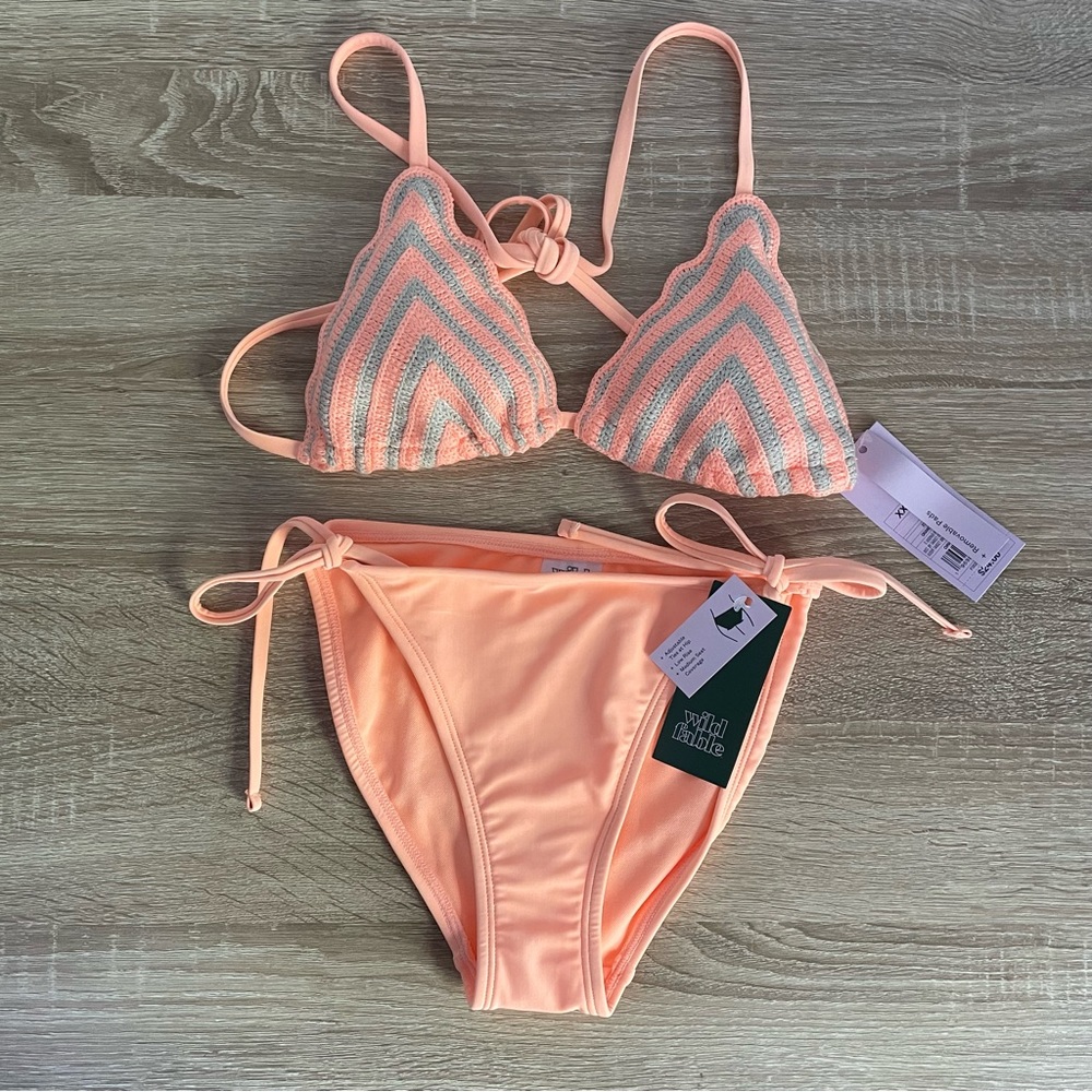 NWT WILD FABLE WOMENS BIKINI TOP PEACH CROCHET - Picture 8 of 8